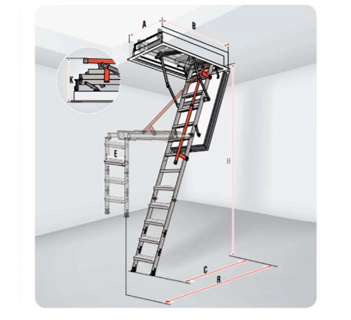 Escalier escamotable LMF120 avec échelle métallique pliable, hauteur 280  cm, 70 cm x 130 cm 