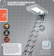 Escalier escamotable LSF coupe-feu avec échelles en ciseaux, haut.270-300 cm, 60 x 120 cm