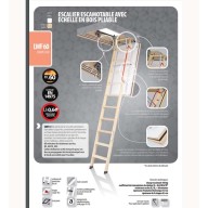 Escalier escamotable LWF60 avec échelle en bois pliable, haut. 305 cm, 70 cm x 130 cm