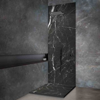 Vignette Receveur résine 70 x 70 cm imitation marbre noir - grille caniveau excentrée