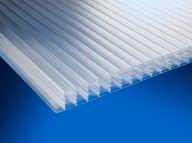 Plaque de polycarbonate traitée anti-UV 2 faces,  incolore ép. 32 mm, dimensions 1250 mm x 4500 mm
