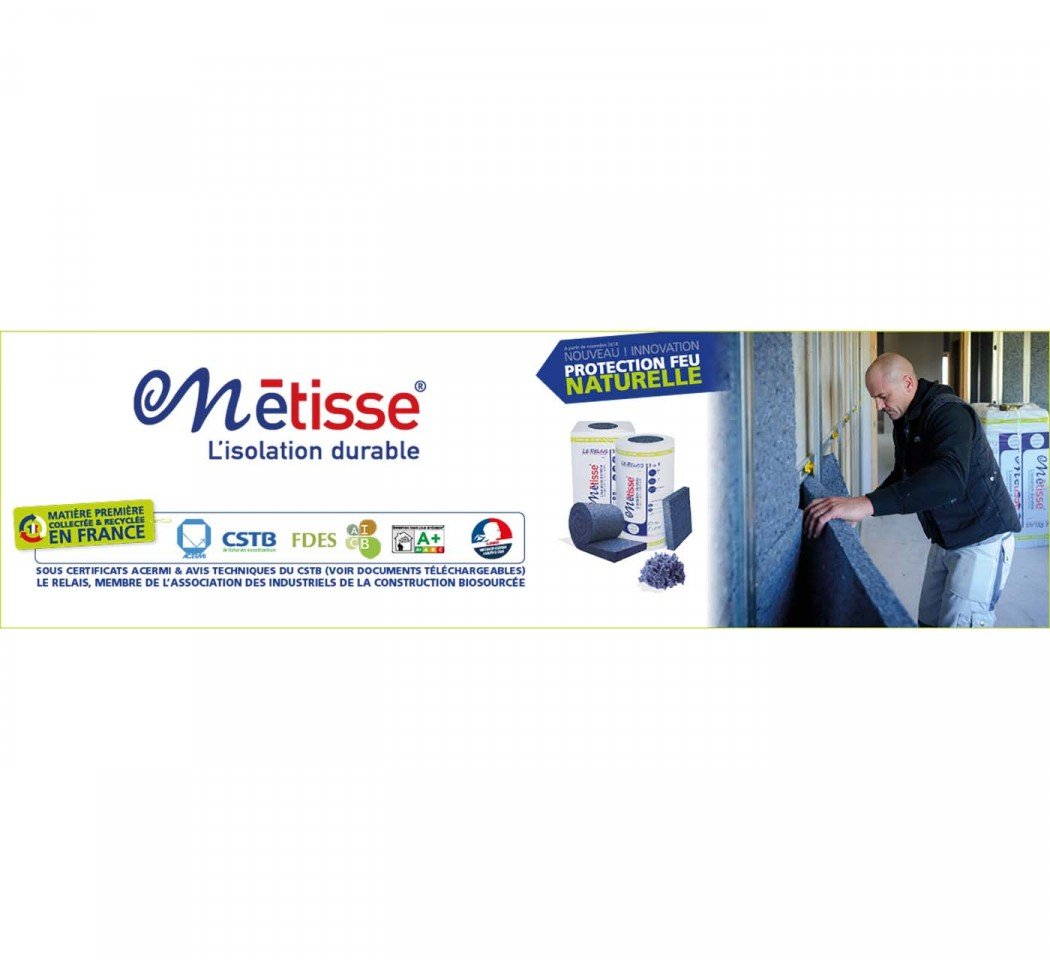 Isolant Coton recyclé Métisse Thermo-acoustique en rouleau, 120 mm x 60 cm x 340 cm