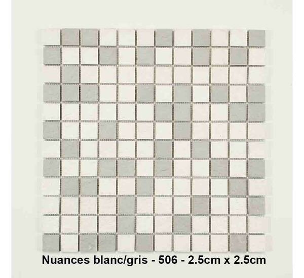 Mosaique Solid mixte Blanc/Gris , carreaux de 2.5 cm, rouleau de 30 cm x 30 cm