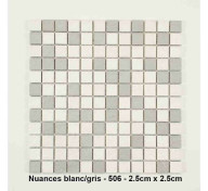 Mosaique Solid mixte Blanc/Gris , carreaux de 2.5 cm, rouleau de 1 m x 50 cm