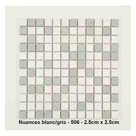Mosaique Solid mixte Blanc/Gris , carreaux de 2.5 , rouleau de 30 cm x 30 cm