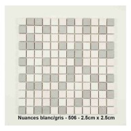 Mosaique Solid mixte Blanc/Gris , carreaux de 2.5 cm, rouleau de 30 cm x 30 cm
