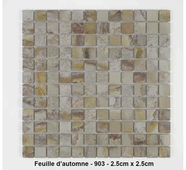 Mosaique pierre naturelle , Feuille d'automne , carreaux de 2.5 cm, rouleau de 30 cm x 30 cm