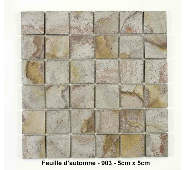 Mosaique pierre naturelle , Feuille d'automne , carreaux de 5 cm, rouleau de 30 cm x 30 cm