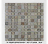 Mosaique pierre naturelle , Tan beige/Cuprus/Ardoise , carreaux de 2.5 , rouleau de 30 cm x 30 cm