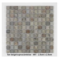 Mosaique pierre naturelle , Tan beige/Cuprus/Ardoise , carreaux de 2.5 cm, rouleau de 30 cm x 30 cm