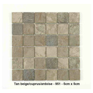 Mosaique pierre naturelle , Tan beige/Cuprus/Ardoise , carreaux de 5 cm, rouleau de 1 m x 50 cm