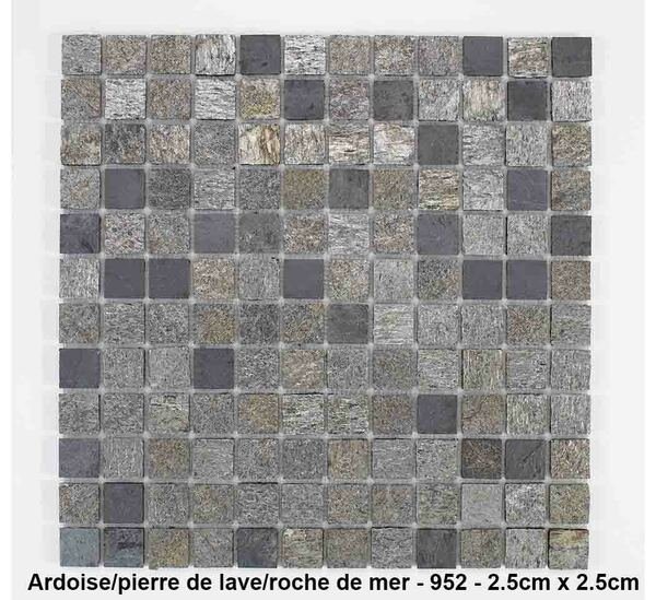 Mosaique pierre naturelle , Ardoise/Pierre de lave/Roche de mer , carreaux de 2.5 cm, rouleau de 30 cm x 30 cm