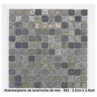 Mosaique pierre naturelle , Ardoise/Pierre de lave/Roche de mer , carreaux de 2.5 cm, rouleau de 1 m x 50 cm