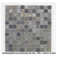Mosaique pierre naturelle , Ardoise/Pierre de lave/Roche de mer , carreaux de 2.5 cm, rouleau de 30 cm x 30 cm