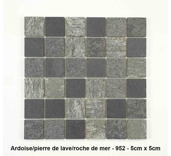 Mosaique pierre naturelle , Ardoise/Pierre de lave/Roche de mer , carreaux de 5 cm, rouleau de 30 cm x 30 cm