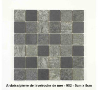 Mosaique pierre naturelle , Ardoise/Pierre de lave/Roche de mer , carreaux de 5 , rouleau de 30 cm x 30 cm