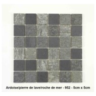 Mosaique pierre naturelle , Ardoise/Pierre de lave/Roche de mer , carreaux de 5 cm, rouleau de 30 cm x 30 cm