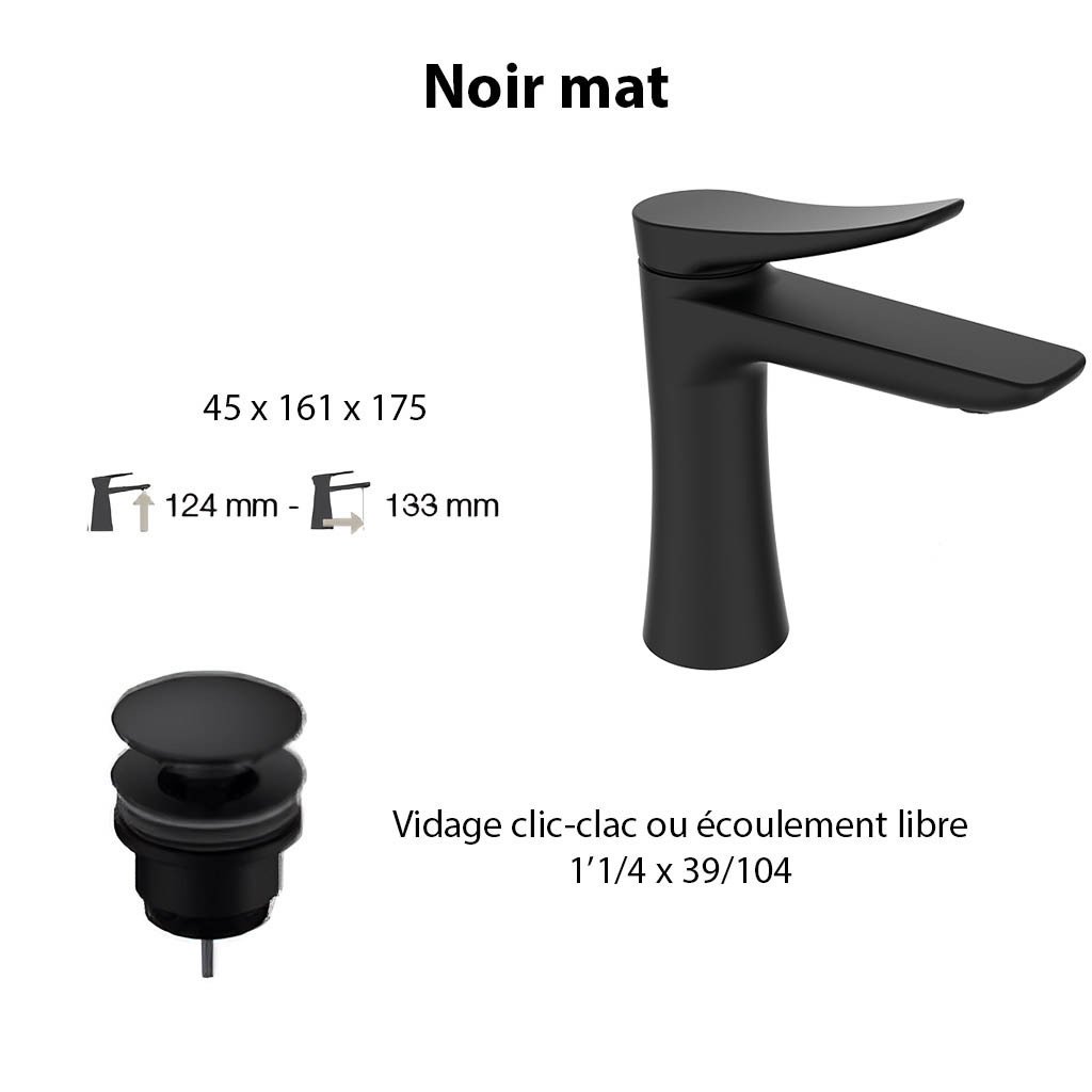 Ensemble mitigeur NAVA , noir mat avec vidage clic-clac noir mat