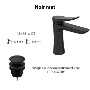 Vignette Ensemble mitigeur NAVA , noir mat avec vidage clic-clac noir mat