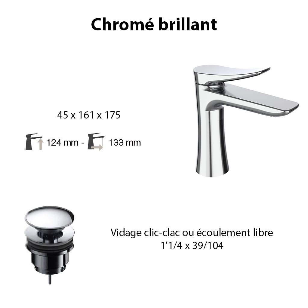 Ensemble mitigeur NAVA , chromé brillant avec vidage clic-clac chromé brillant