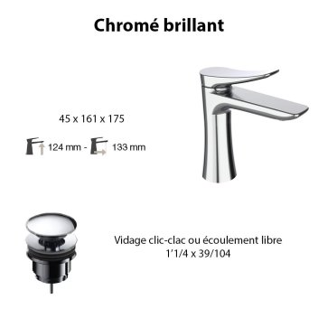 Vignette Ensemble mitigeur NAVA , chromé brillant avec vidage clic-clac chromé brillant