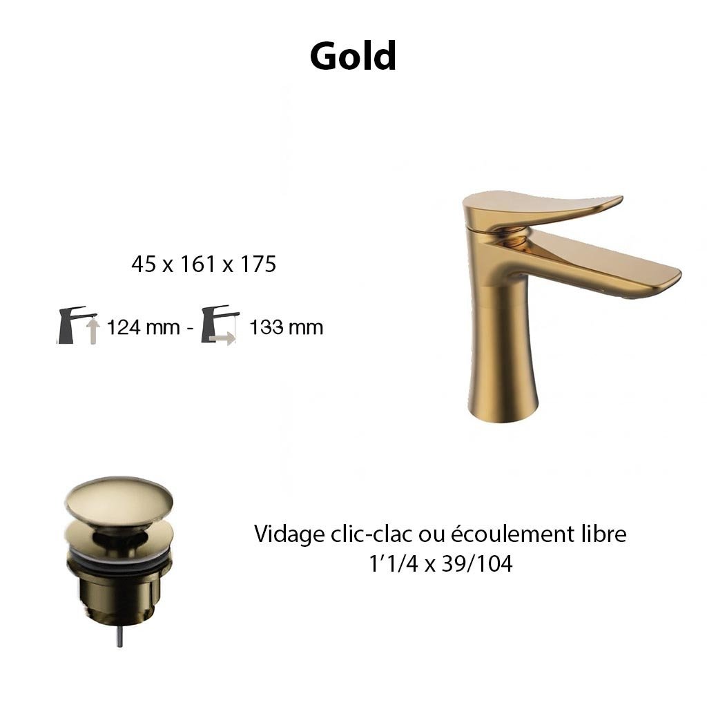 Ensemble mitigeur NAVA , gold avec vidage clic-clac gold