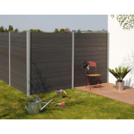 Kit d'extension clôture composite complet hauteur 1,80 m, largeur 1,50 m - couleur ebony, poteaux à sceller