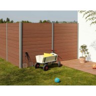 Kit clôture composite complet de départ/fin hauteur 1,80 m, largeur 1,50 m - couleur redwood, poteaux à sceller