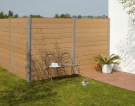 Kit clôture composite complet  de départ/fin hauteur 1,80 m, largeur 1,50 m - couleur teck, poteaux à sceller