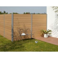 Kit clôture composite complet de départ/fin hauteur 1,80 m, largeur 1,50 m - couleur teck, poteaux à sceller