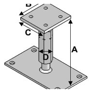 Pied réglable avec platine 70 mm x 80 mm x 140-220 mm