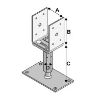 Pied de poteau réglable avec platine