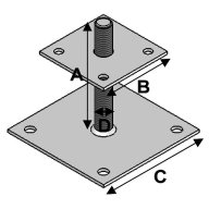 Pied réglable à boulonner avec platine 150 mm x 100 mm x 150 mm