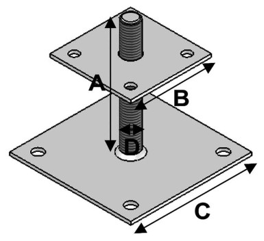 Vignette Pied réglable à boulonner avec platine 150 mm x 100 mm x 150 mm
