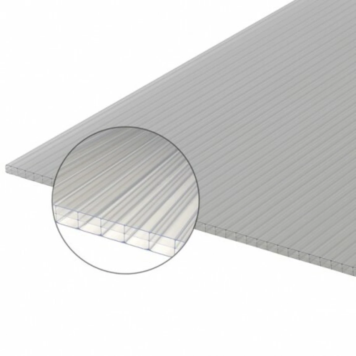 plaque polycarbonate alvéolaire épaisseur 10 mm avec un zoom pour voir la coupe de la plaque