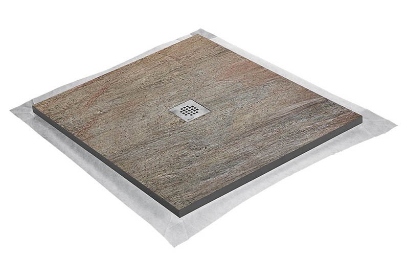 Receveur pierre naturelle cuivre 120 x 120 cm - grille carrée centrée