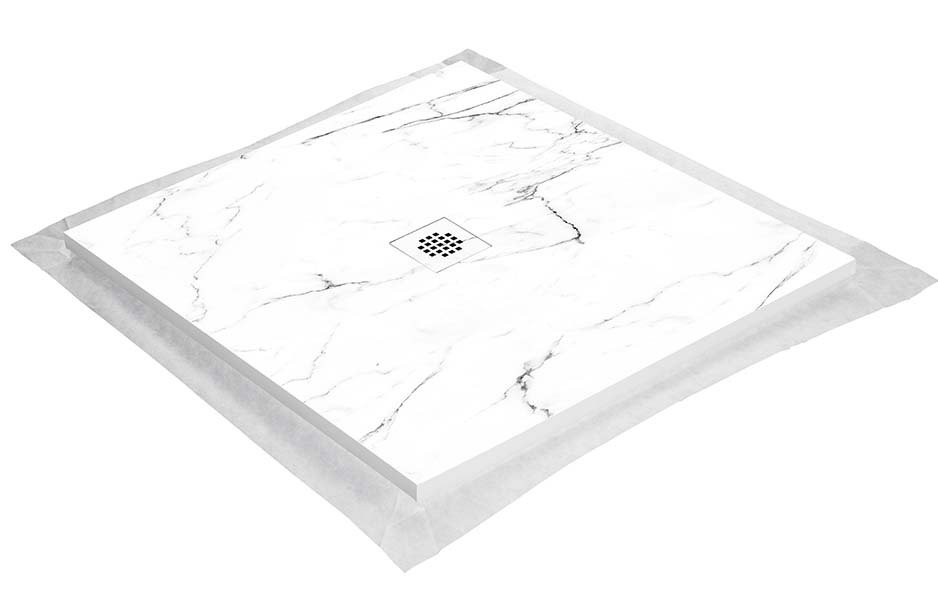 Receveur résine 90 x 90 cm imitation marbre blanc - grille carrée centrée