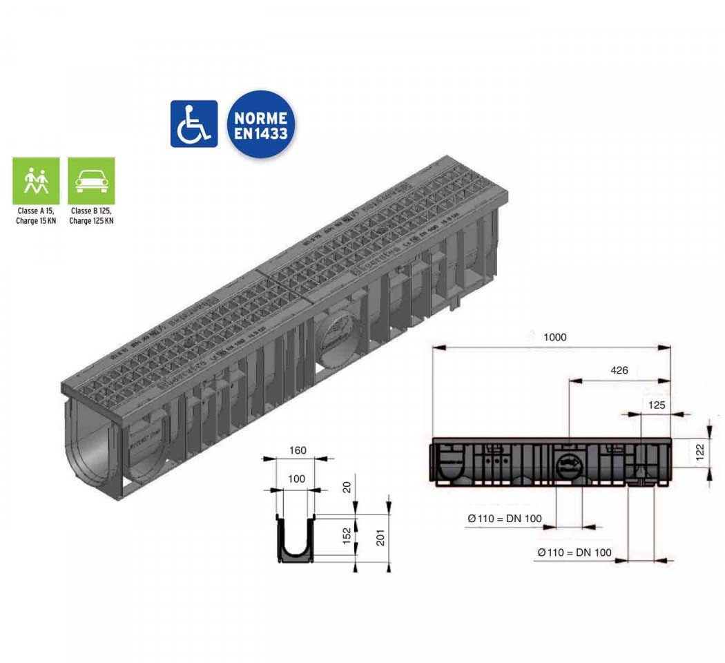 caniveau RECYFIX pro 100, type 10
