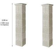 Ensemble 2 piliers complets Renaissance ton pierre réhaussés, 37 x 37 cm x 209 cm