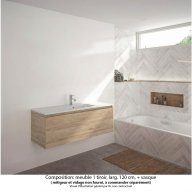 Ensemble meuble de salle de bain Oxford 120 cm chêne Sanremo, vasque marbre reconstitué, 1 tiroir