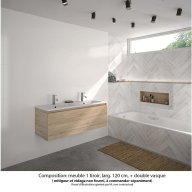 Ensemble meuble de salle de bain Oxford 120 cm chêne Sanremo, plan double vasque marbre reconstitué, 1 tiroir