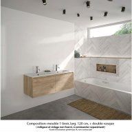 Ensemble meuble de salle de bain Oxford 120 cm chêne Sanremo, plan double vasque marbre reconstitué, 2 tiroirs