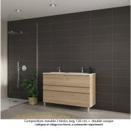 Ensemble meuble de salle de bain Oxford 120 cm chêne Sanremo, plan double vasque marbre reconstitué, 3 tiroirs