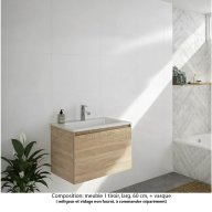 Ensemble meuble de salle de bain Oxford 80 cm chêne Sanremo, plan vasque marbre reconstitué, 1 tiroir