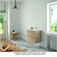 Ensemble meuble de salle de bain Oxford 80 cm chêne Sanremo, plan vasque marbre reconstitué, 2 tiroirs