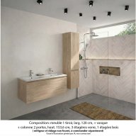 Ensemble meuble de salle de bain Oxford 120 cm chêne Sanremo, plan double vasque marbre reconstitué, 1 tiroir + colonne P. 35 cm x H. 153 cm