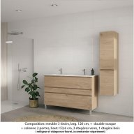 Ensemble meuble de salle de bain Oxford 120 cm chêne Sanremo, plan double vasque marbre reconstitué, 3 tiroirs + colonne P. 35 cm x H. 153 cm