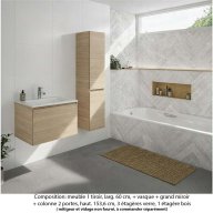 Ensemble meuble de salle de bain Oxford 80 cm chêne Sanremo, plan vasque marbre reconstitué, 1 tiroir + colonne P. 35 cm x H. 153 cm