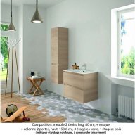 Ensemble meuble de salle de bain Oxford 80 cm chêne Sanremo, plan vasque marbre reconstitué, 2 tiroirs +colonne (ch. à gauche)