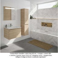 Ensemble meuble de salle de bain Oxford 80 cm chêne Sanremo, plan vasque marbre reconstitué, 1 tiroir + colonne P. 35 cm x H. 153 cm , miroir LED